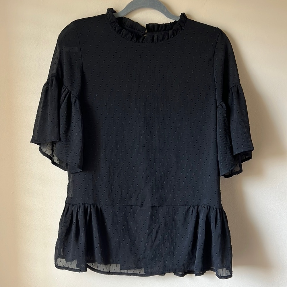 A Dip Of Darling Black Textured Short Sleeve Blouse size S